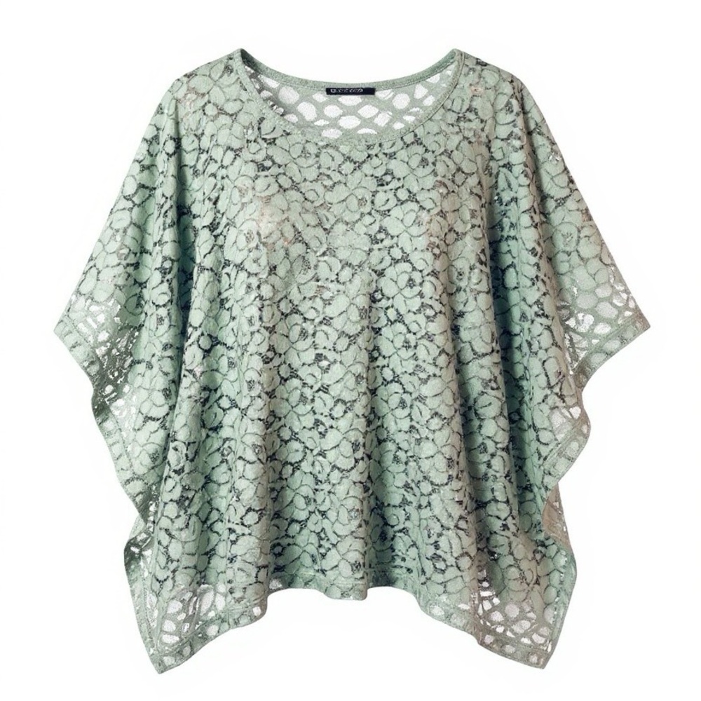EUC Bobeau Lace Sheer Blouse S Green